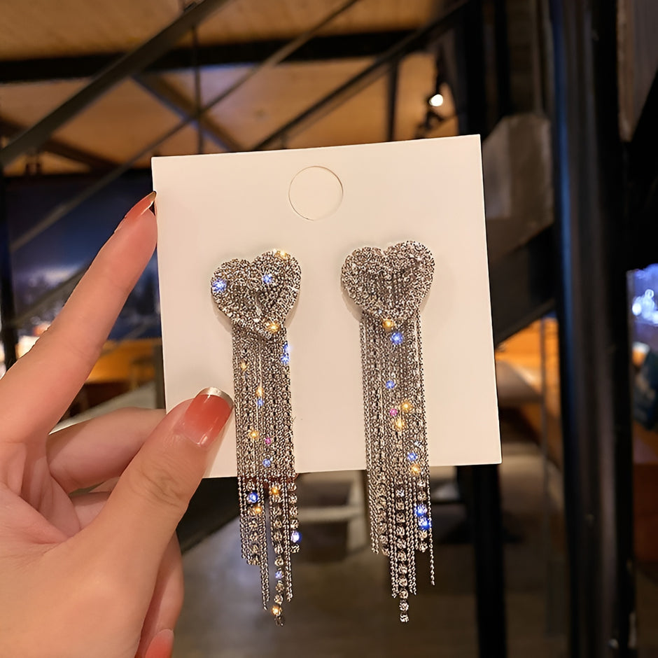 Love Heart Shape Crystal Metal Earrings / Ruchi 