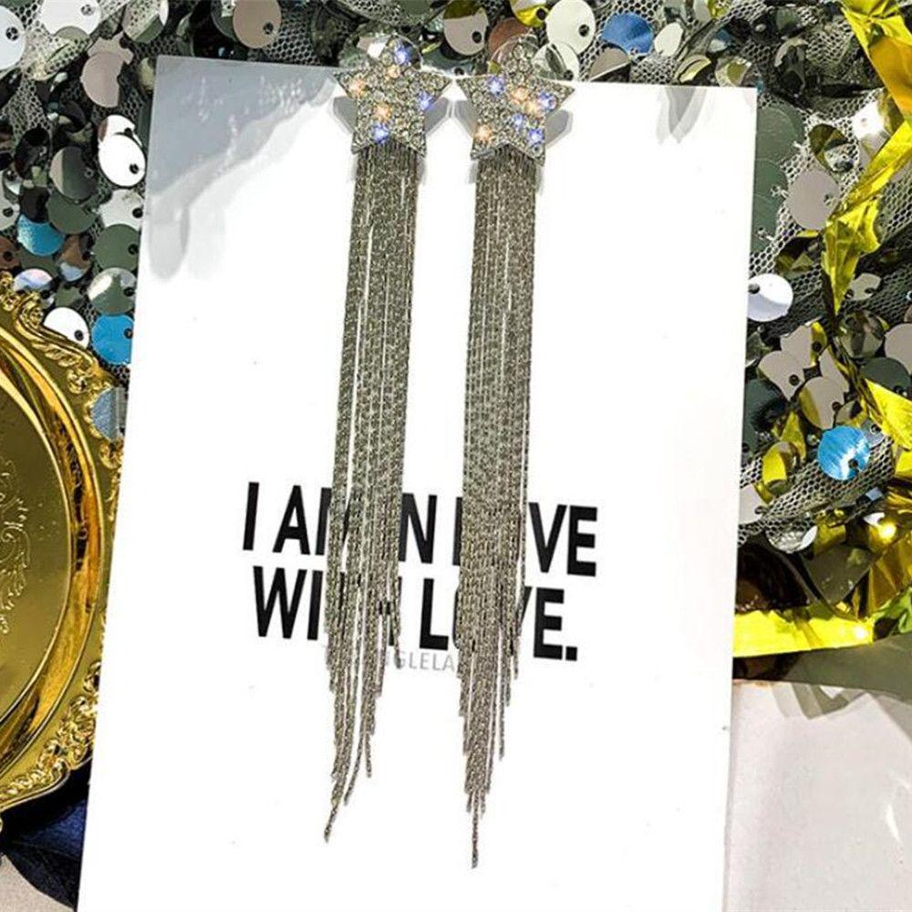 1 Pair Tassel Design Star Pendant Metal Earrings / Ruchi