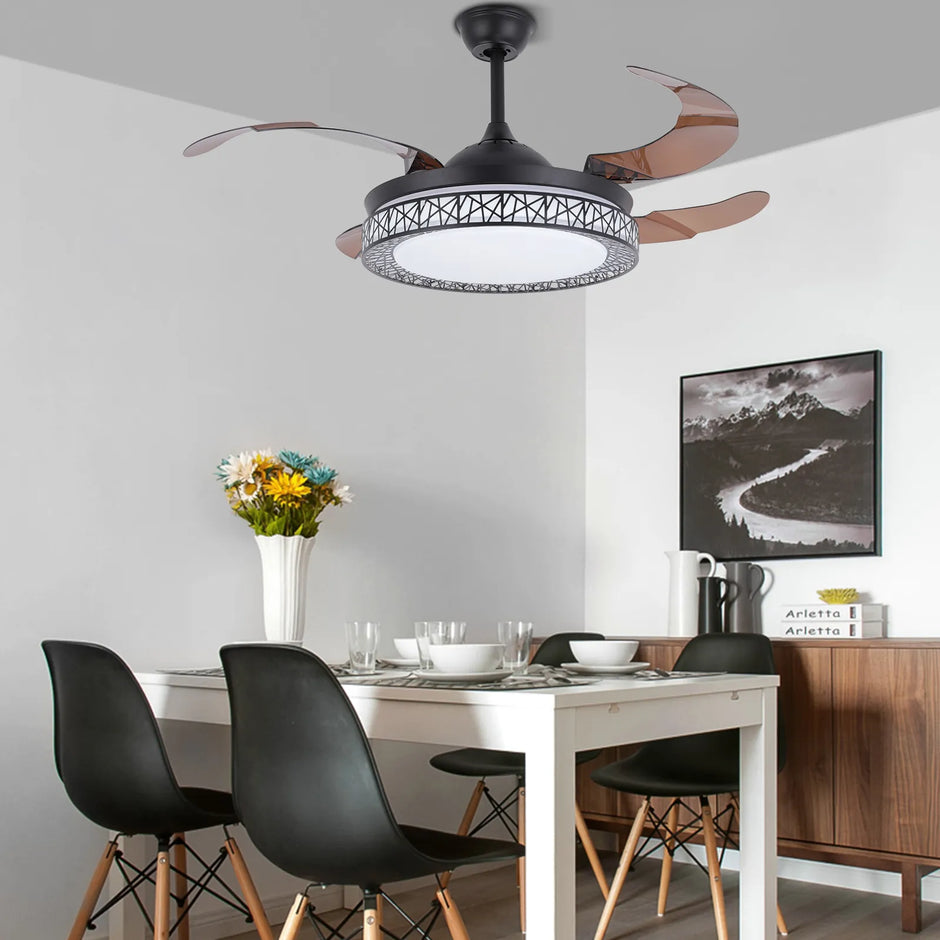 Retractable Ceiling Fan With Light And Remote / Ruchi