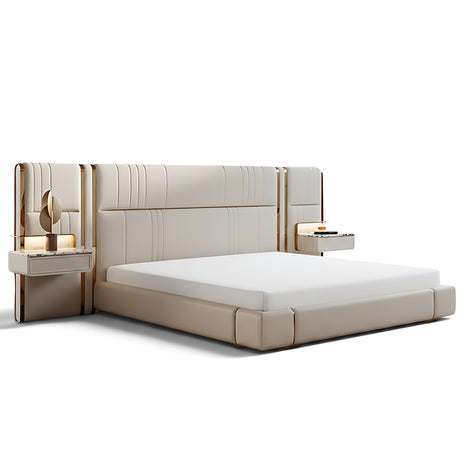 Modern Leather Platform Bed With Headboard / Ruchi