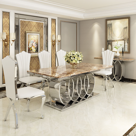 Marble Top Rectangular Dining Table Set