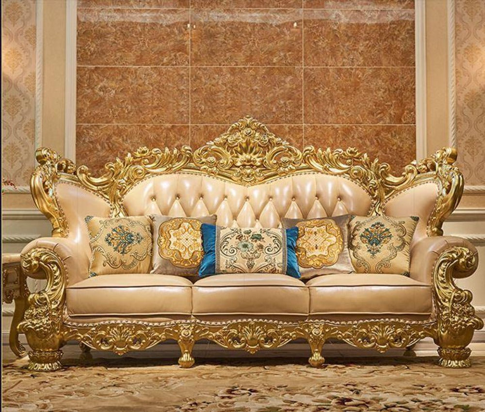European Button Tufted Leather 1-2-3 Seater Sofa Set / Ruchi