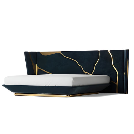 Golden Metallic Veins Design Velvet Bed / Ruchi