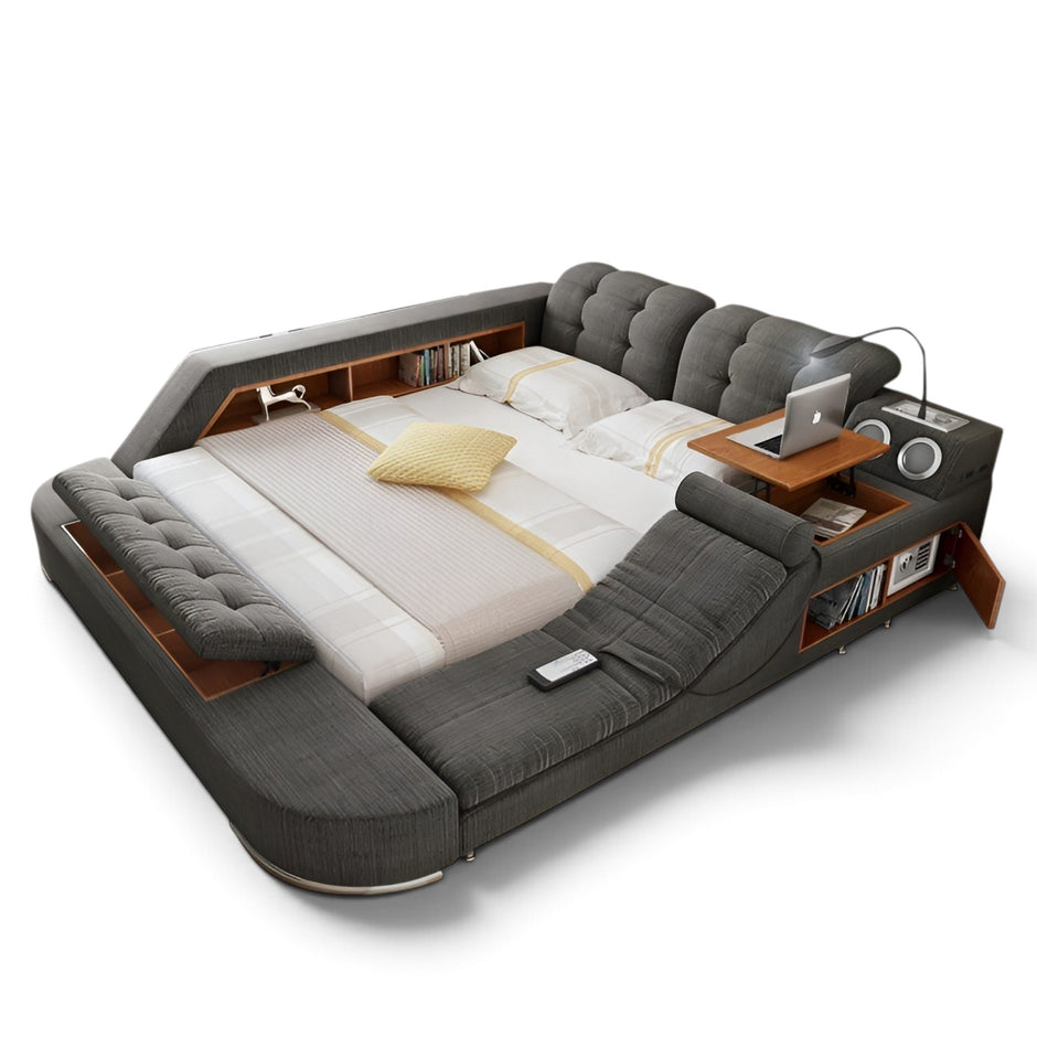 Fabric Upholstered Multifunctional Smart Bed With Storage / Ruchi