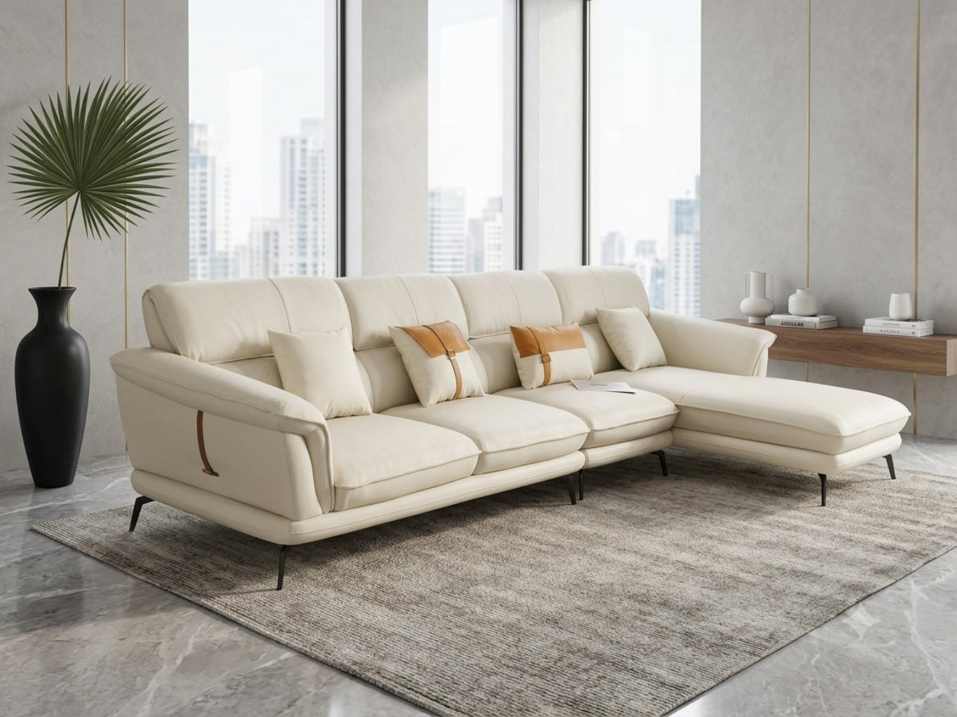 Modern L-Shape Genuine Leather Sectional Sofa / Ruchi 