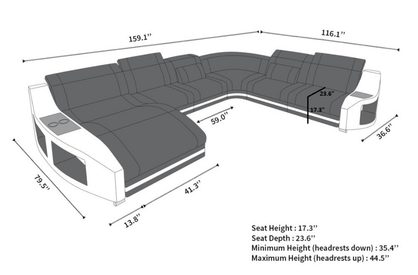 Diamond Design LED Embedded Leather Sectional-Sofa