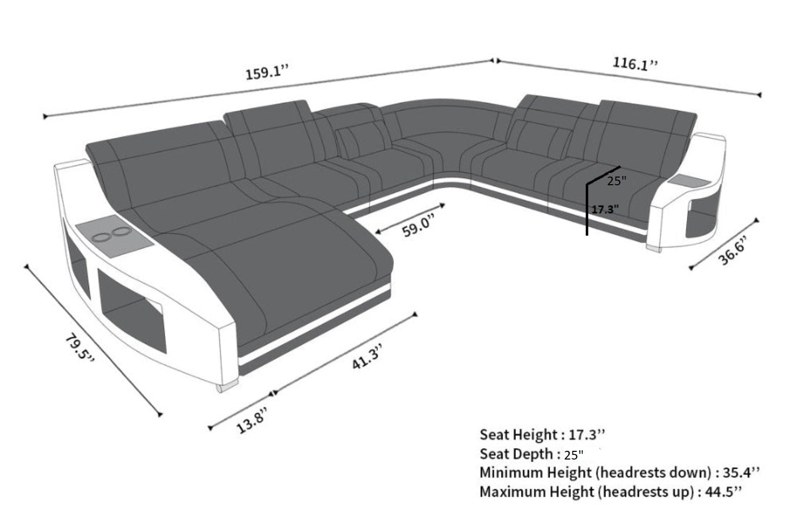 Diamond Design LED Embedded Leather Sectional-Sofa