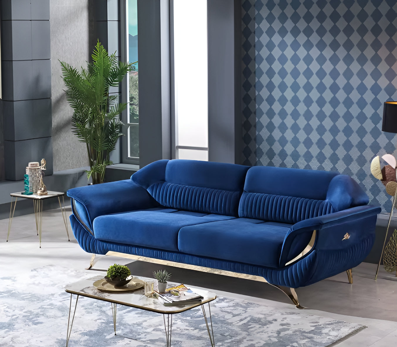 Classic Velvet Fabric Sofa Set Of 3 / Ruchi