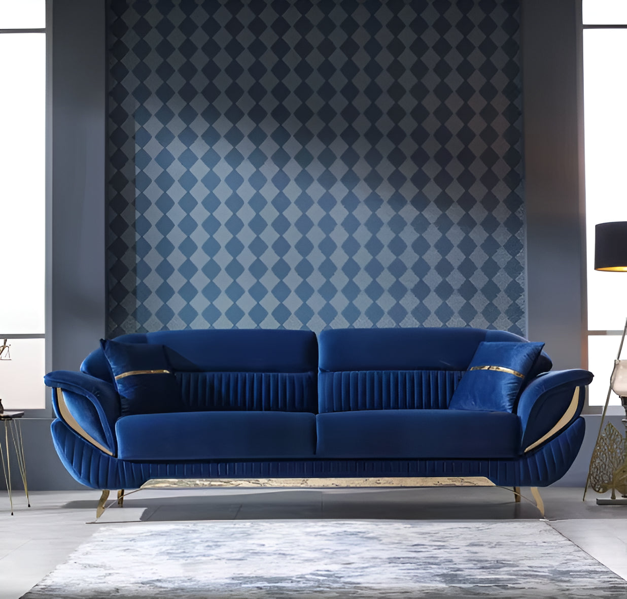 Classic Velvet Fabric Sofa Set Of 3 / Ruchi