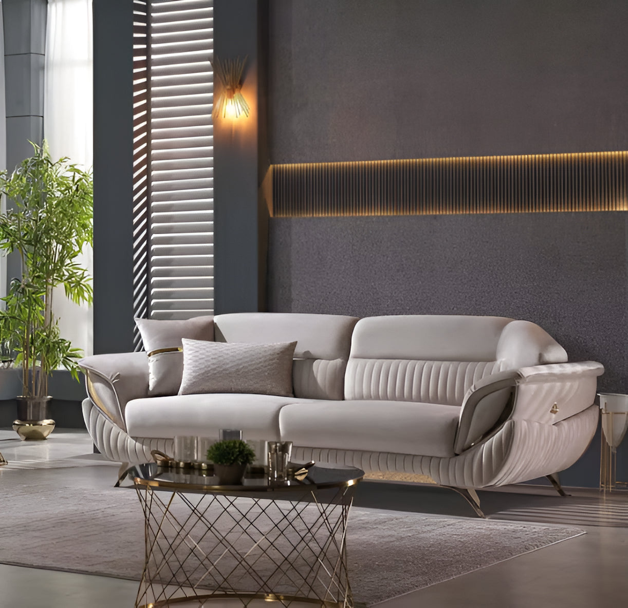 Classic Velvet Fabric Sofa Set Of 3 / Ruchi
