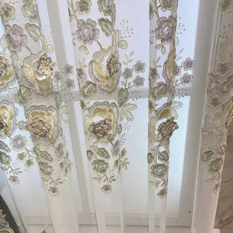 Fabric Window Curtains For Bedroom With 3D Flowers / Ruchi
