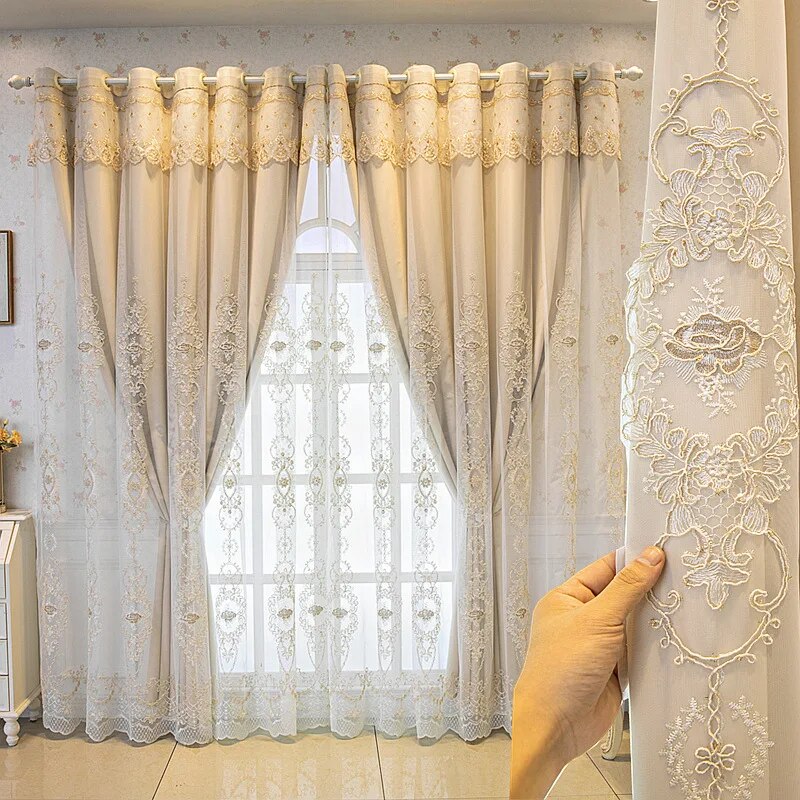 Embroidered Tulle Window Curtain For Bedroom / Ruchi