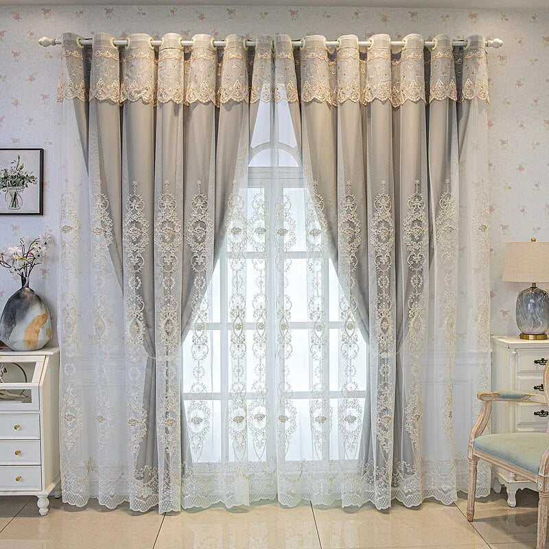 Embroidered Tulle Window Curtain For Bedroom / Ruchi