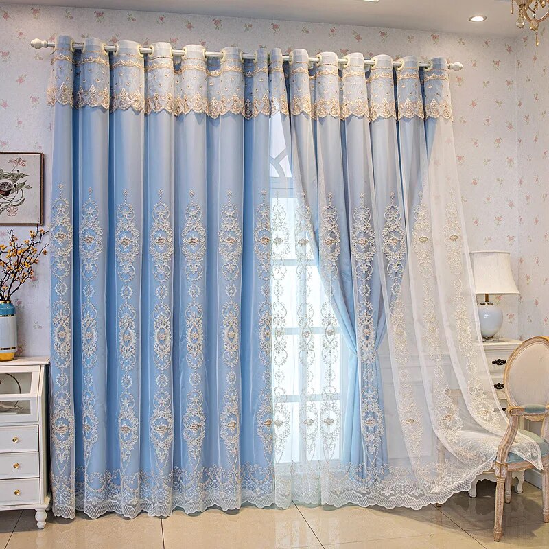 Embroidered Tulle Window Curtain For Bedroom / Ruchi