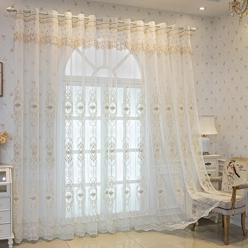 Embroidered Tulle Window Curtain For Bedroom / Ruchi