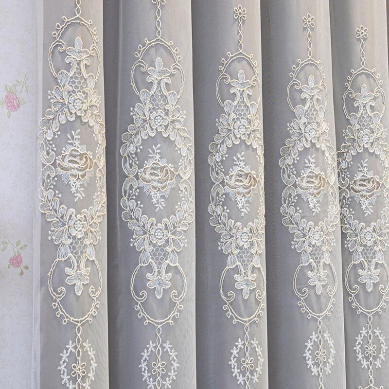 Embroidered Tulle Window Curtain For Bedroom / Ruchi
