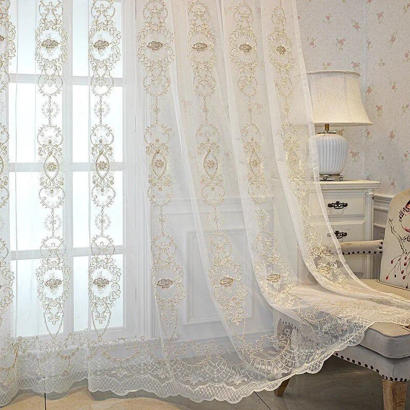 Embroidered Tulle Window Curtain For Bedroom / Ruchi