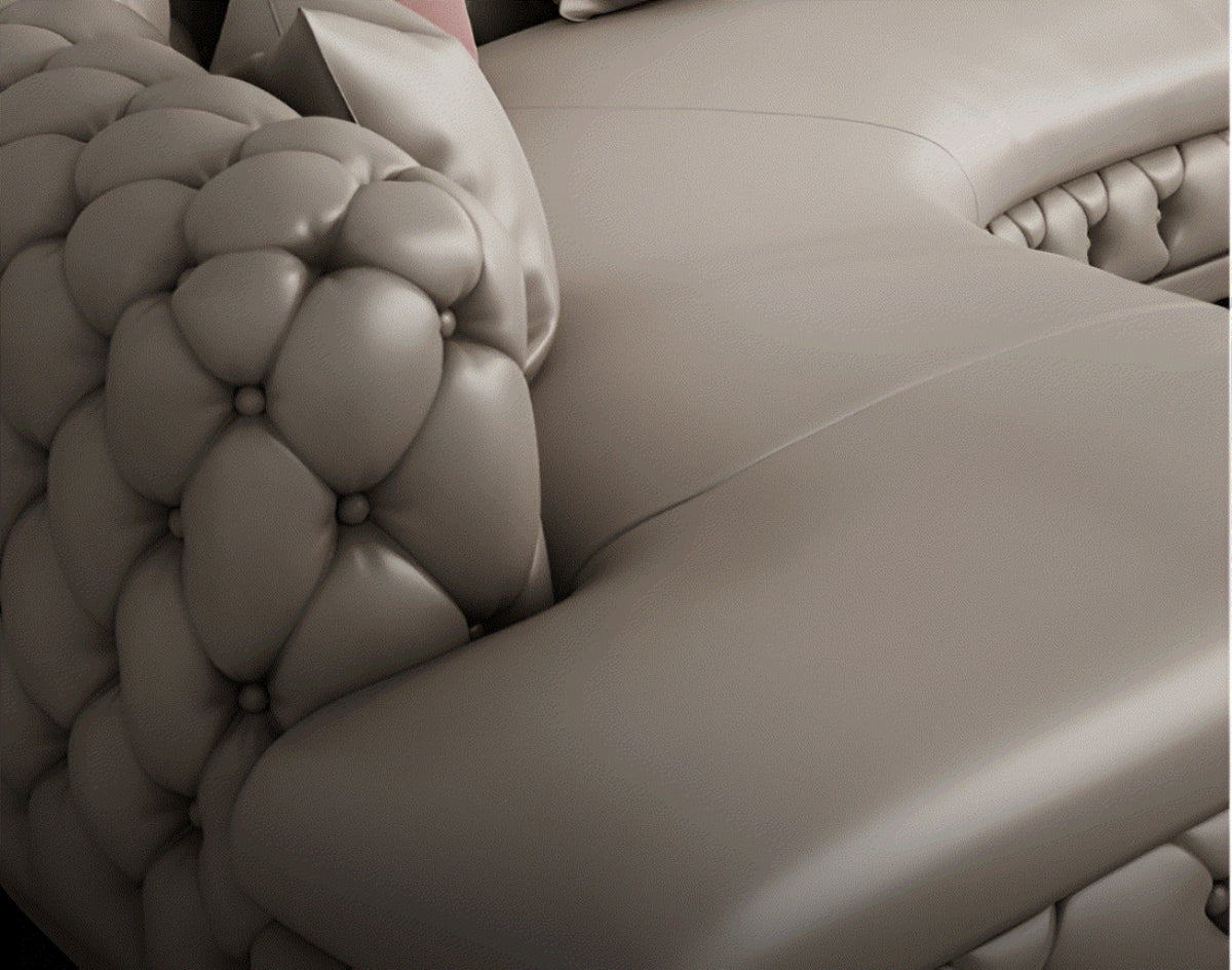 Curved Button Tufted Leather Sectional Sofa / Ruchi