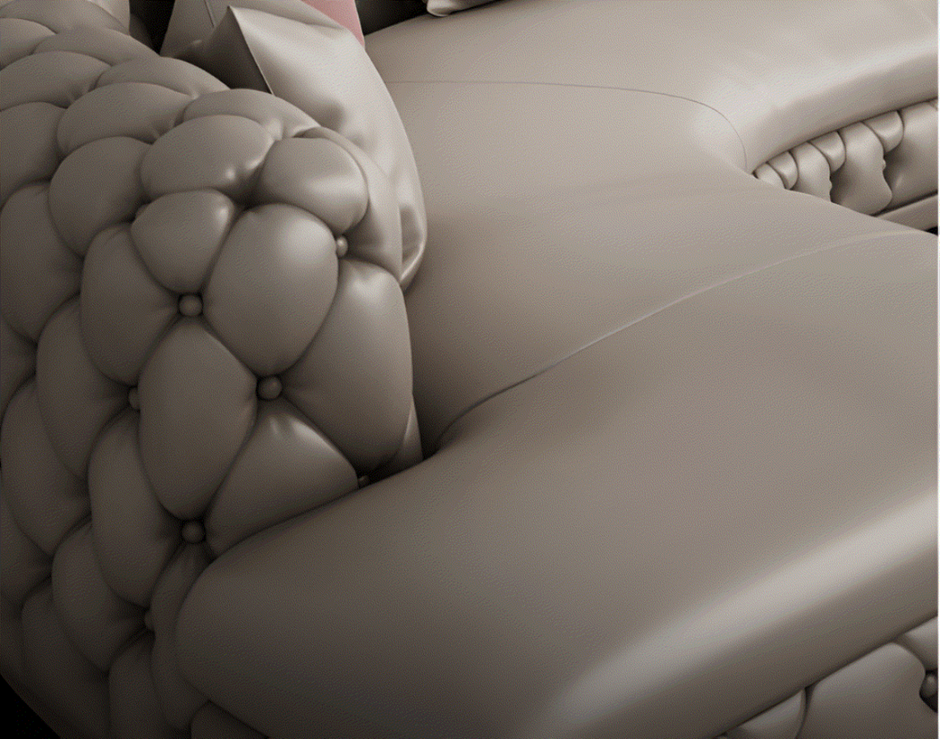 Curved Button Tufted Leather Sectional Sofa
