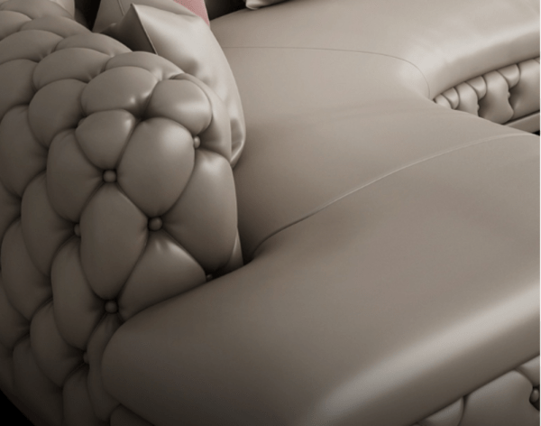 Curved Button Tufted Leather Sectional Sofa / Ruchi