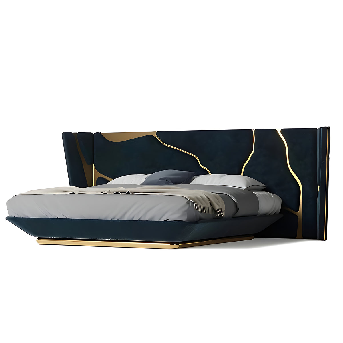 Golden Metallic Veins Design Velvet Bed / Ruchi