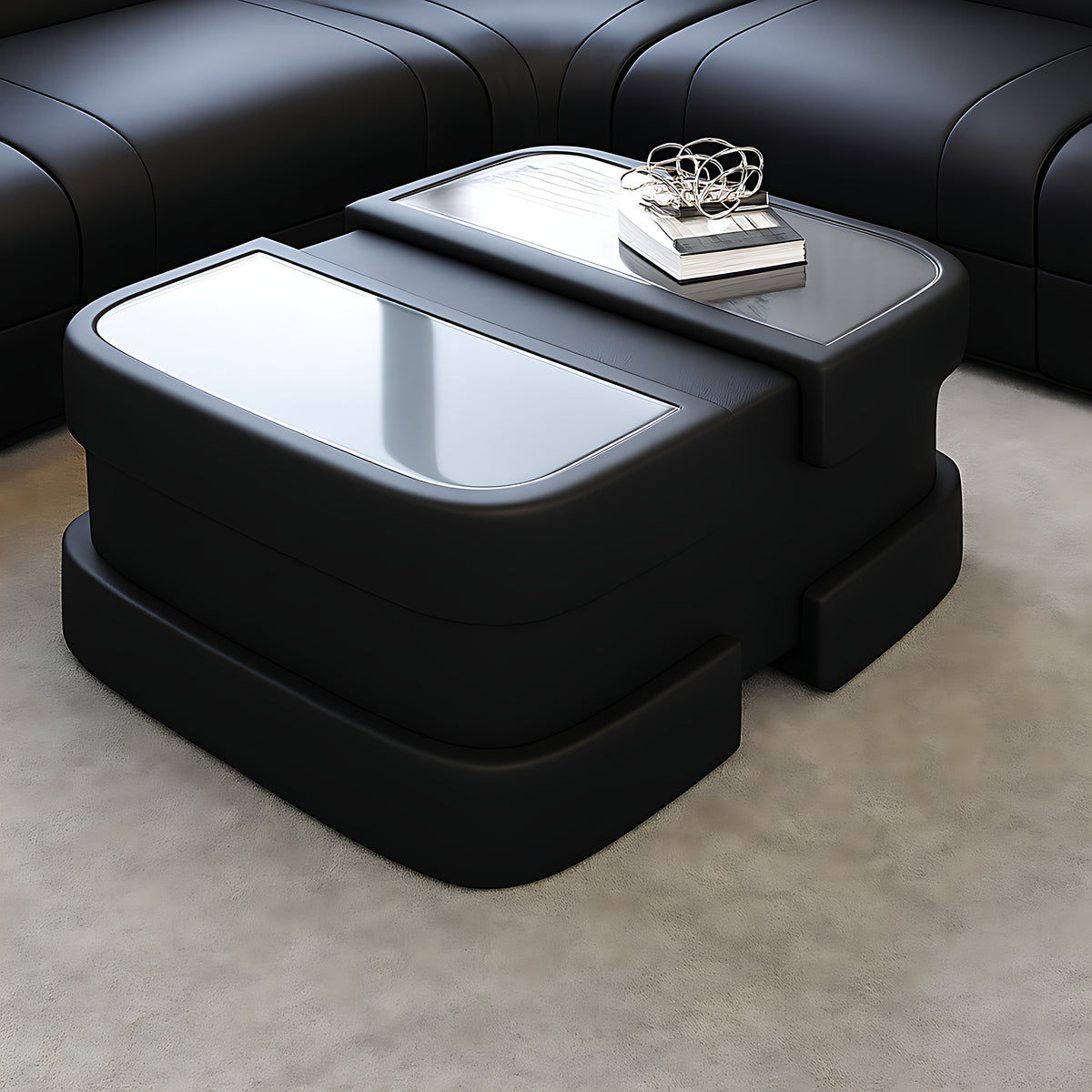 Extendable Glass Top Leather Coffee Table / Ruchi