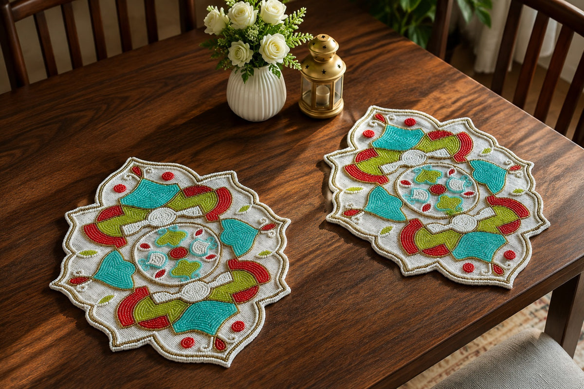 2 PCS Mandala Embroidered Beaded Placemat / Ruchi