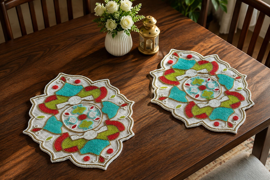 2 PCS Mandala Embroidered Beaded Placemat / Ruchi