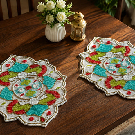 2 PCS Mandala Embroidered Beaded Placemat / Ruchi