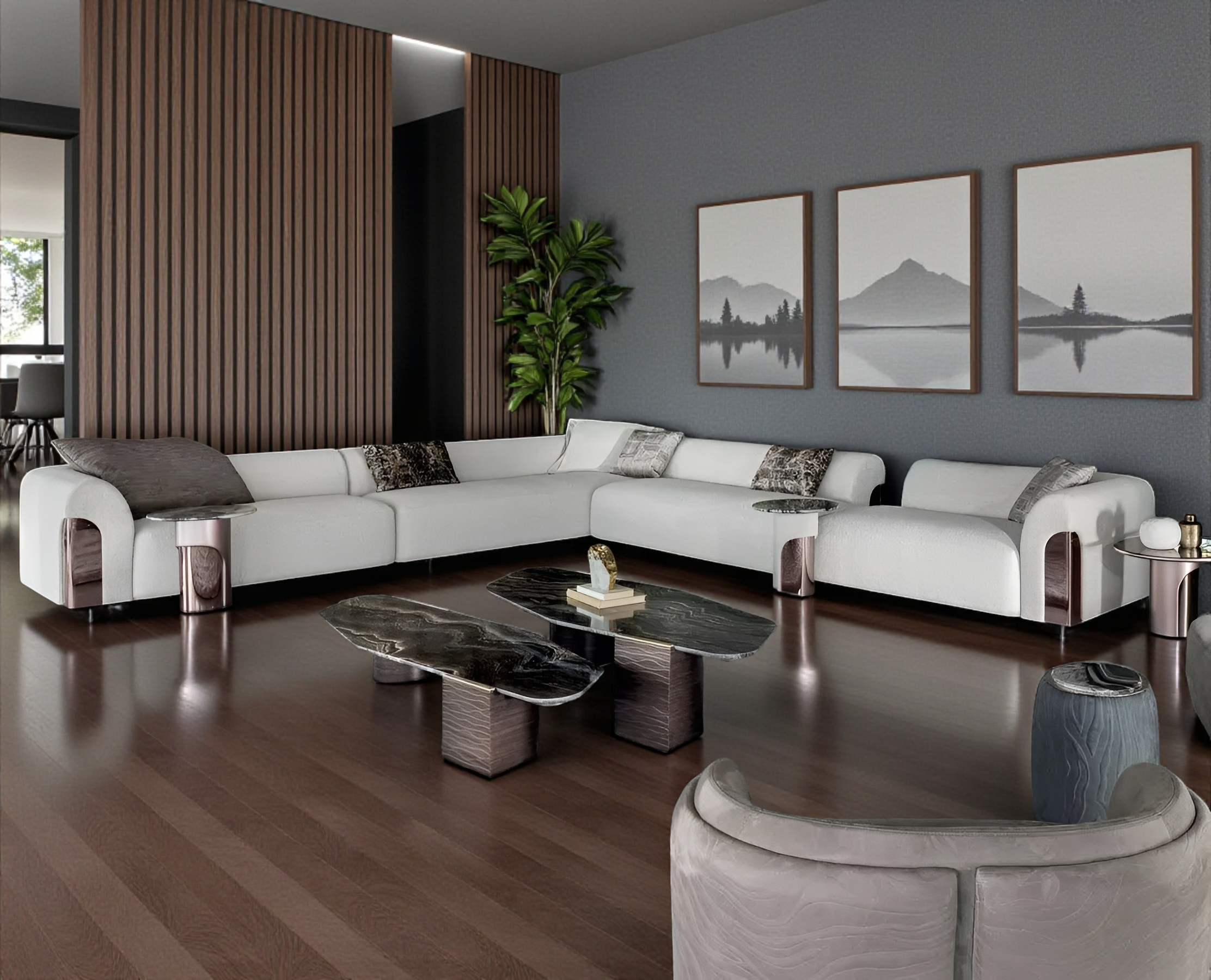 Magnificent Boucle Fabric Sectional L-Shaped Sofa / Ruchi