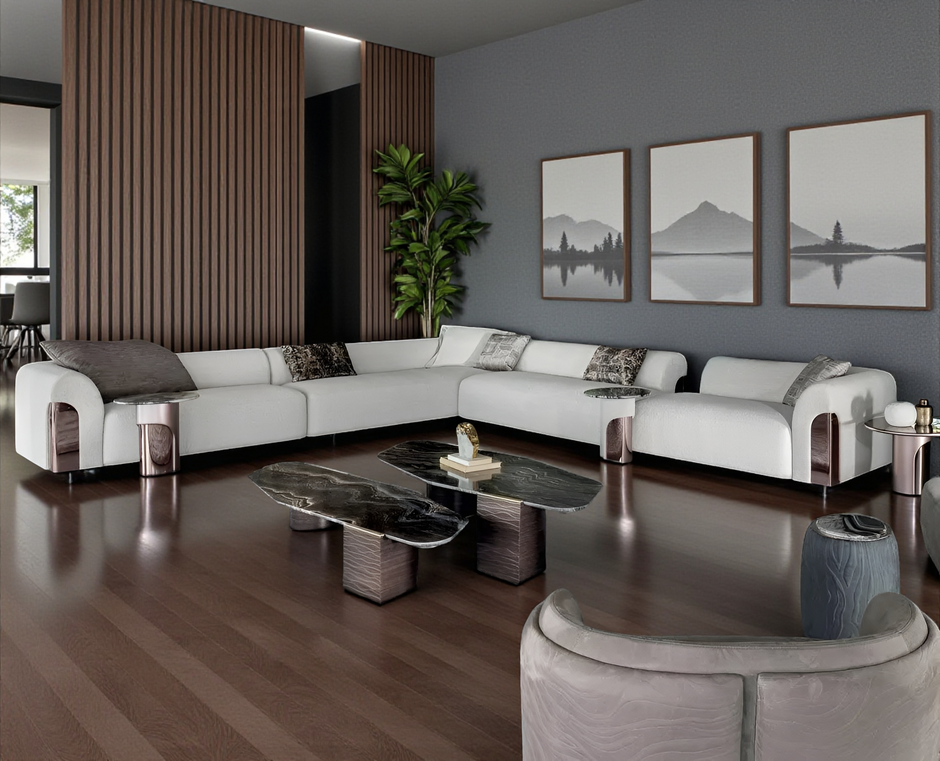 Magnificent Boucle Fabric Sectional L-Shaped Sofa / Ruchi
