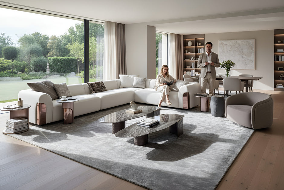 Magnificent Boucle Fabric Sectional L-Shaped Sofa / Ruchi