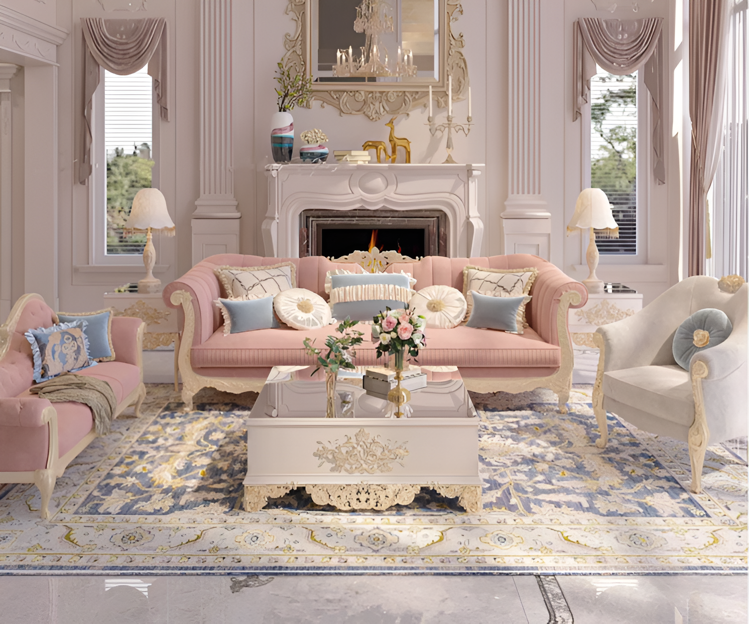 European Button-tufted Fabric Sofa Set