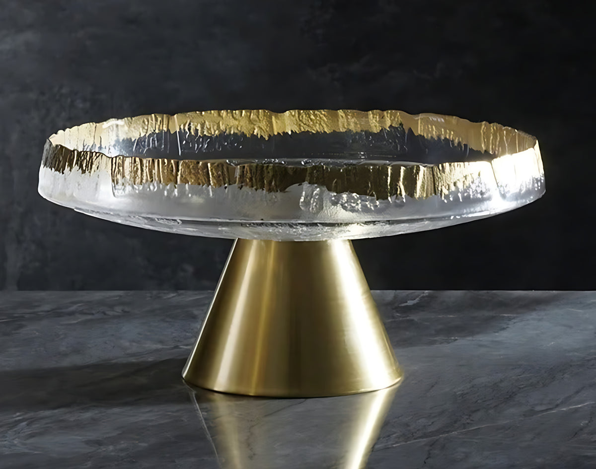 Golden Glass Top Fruit Bowl Stand / Ruchi