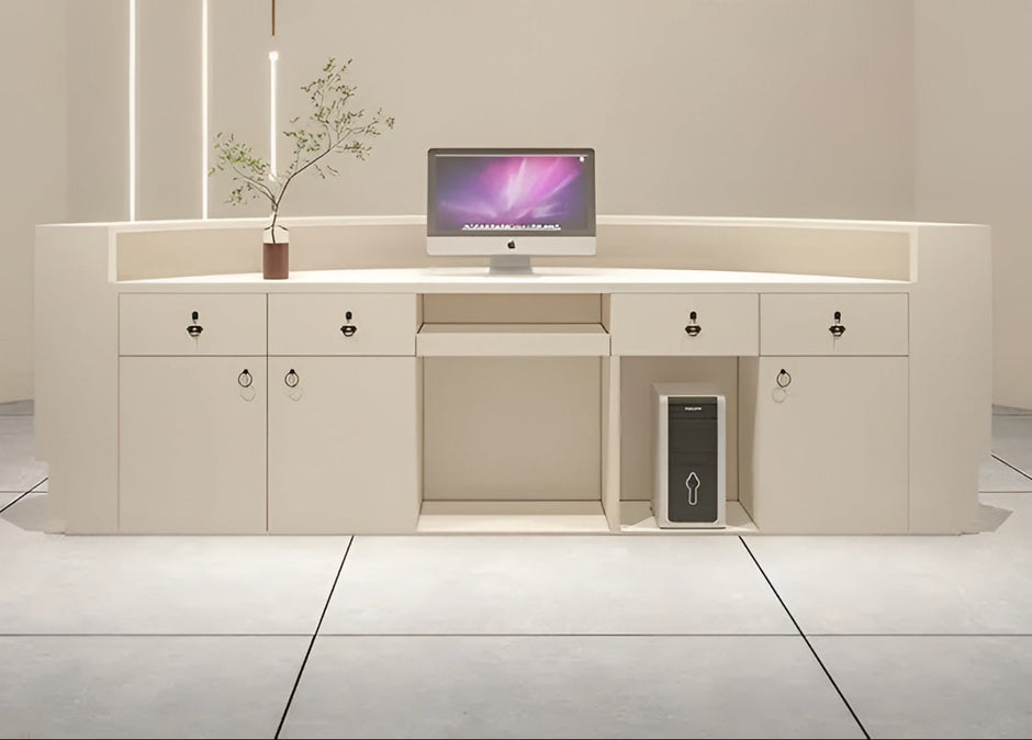 Modern LED Curved Wooden Reception Desk / Ruchi