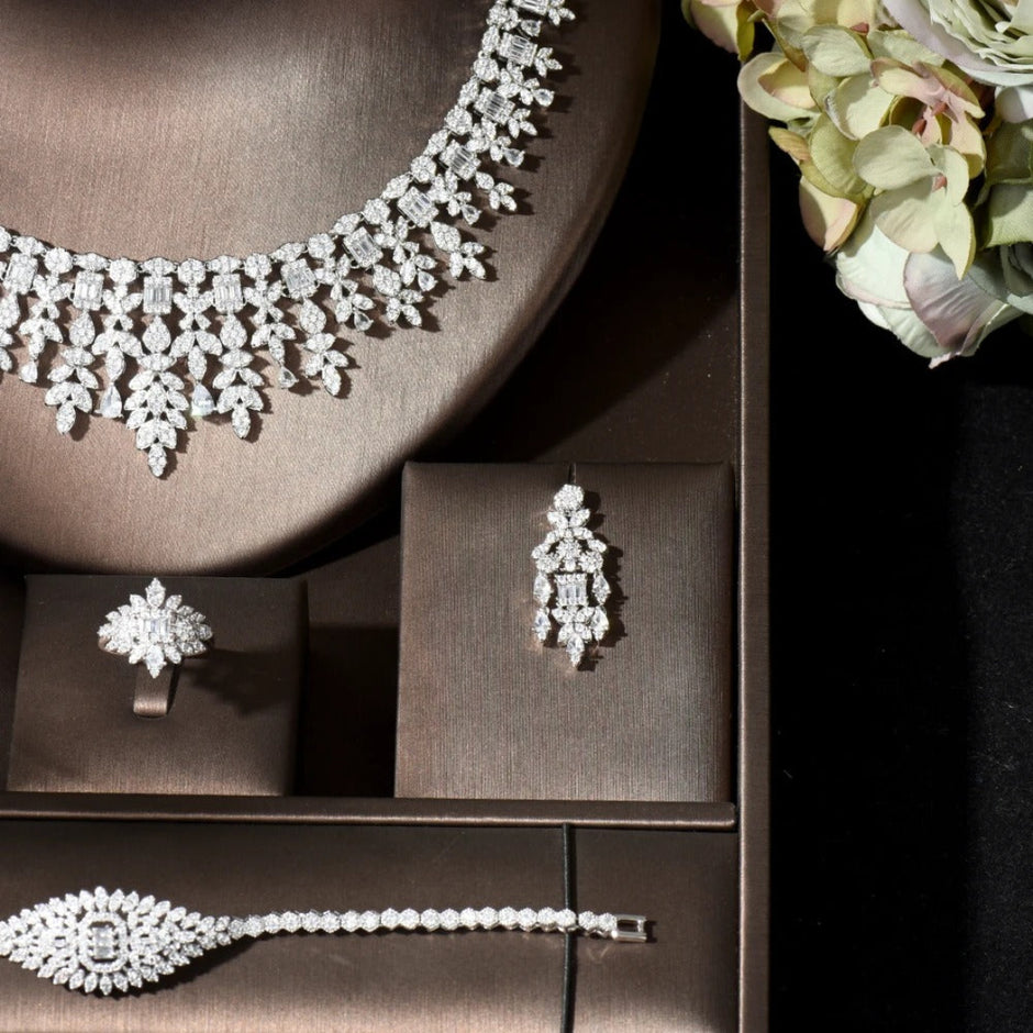 Leaf Style Crystal Metal Necklace Set / Ruchi 