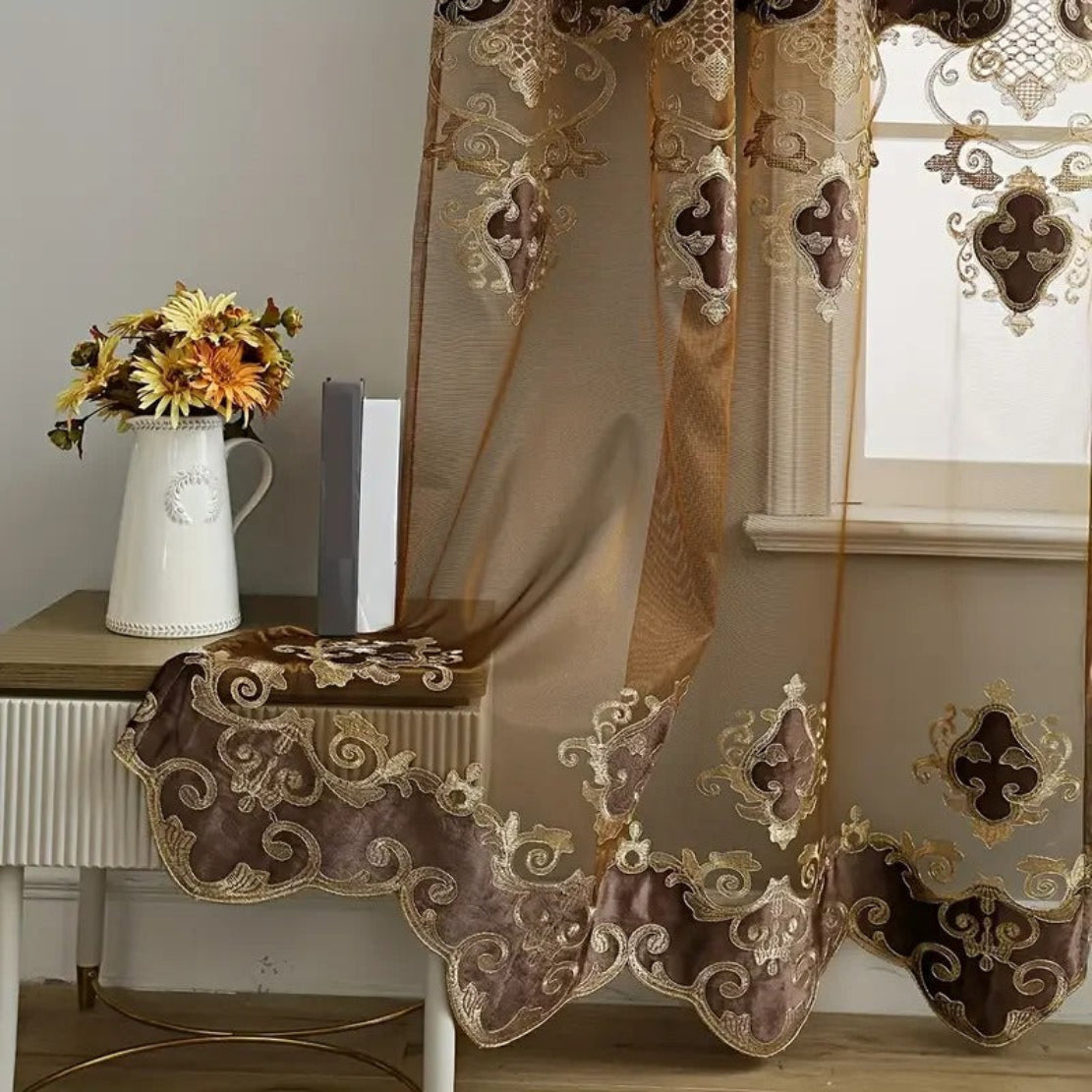 Embroidery Tulle Window Curtain For Living Room / Ruchi