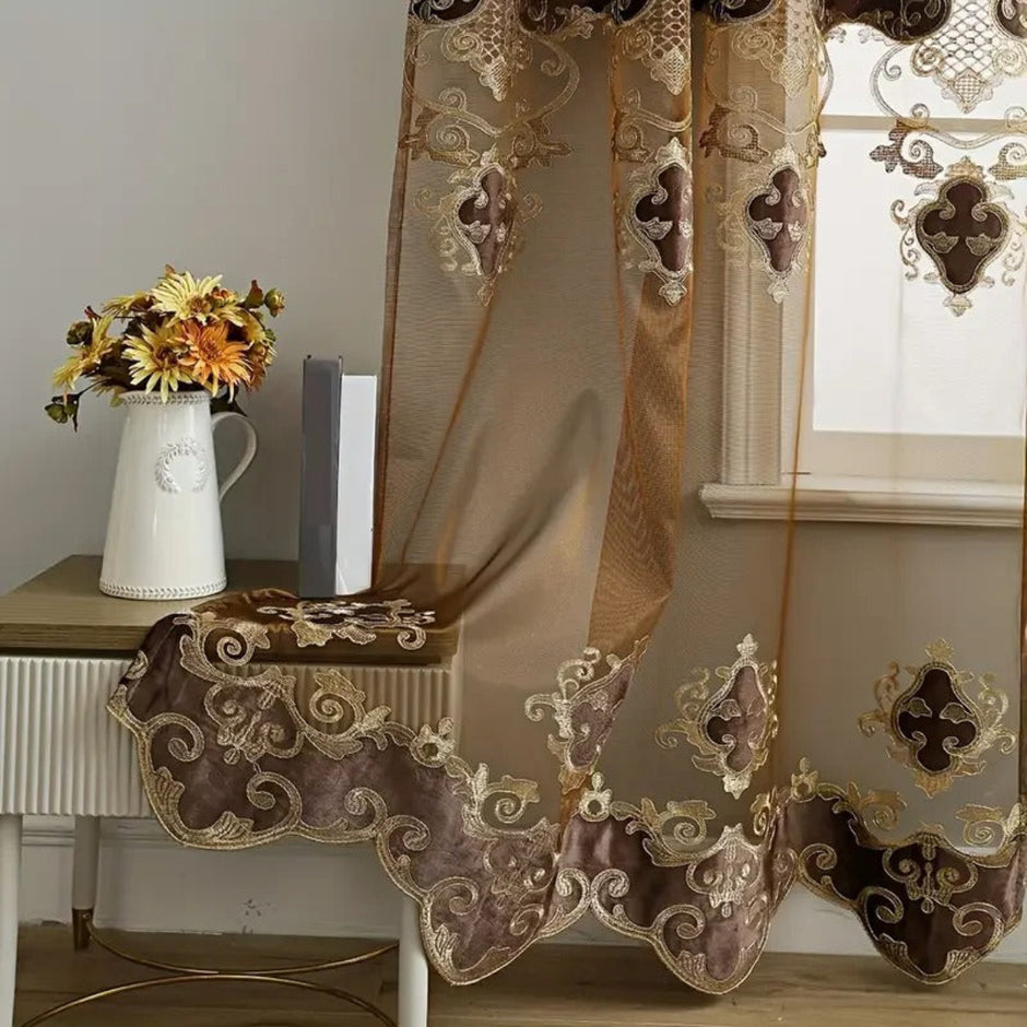 Embroidery Tulle Window Curtain For Living Room / Ruchi
