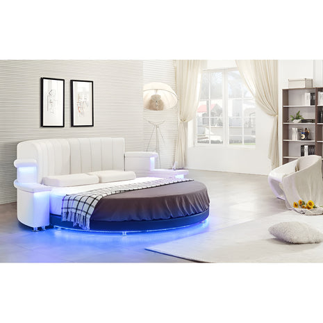 Multifunctional Leather Round Bed With LED Lights / Ruchi