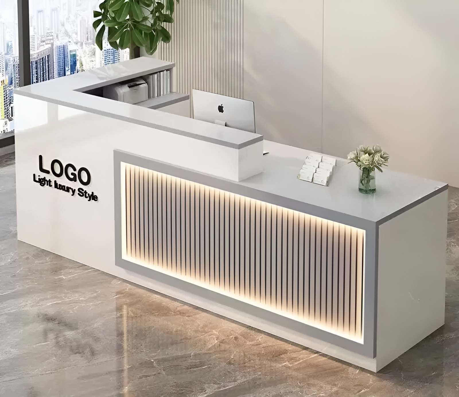 Modern Wooden LED Reception Desk / Ruchi 