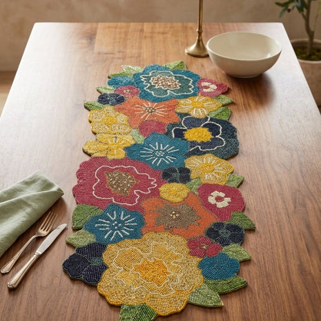 Multicolor Beaded Fabric Table Runner / Ruchi