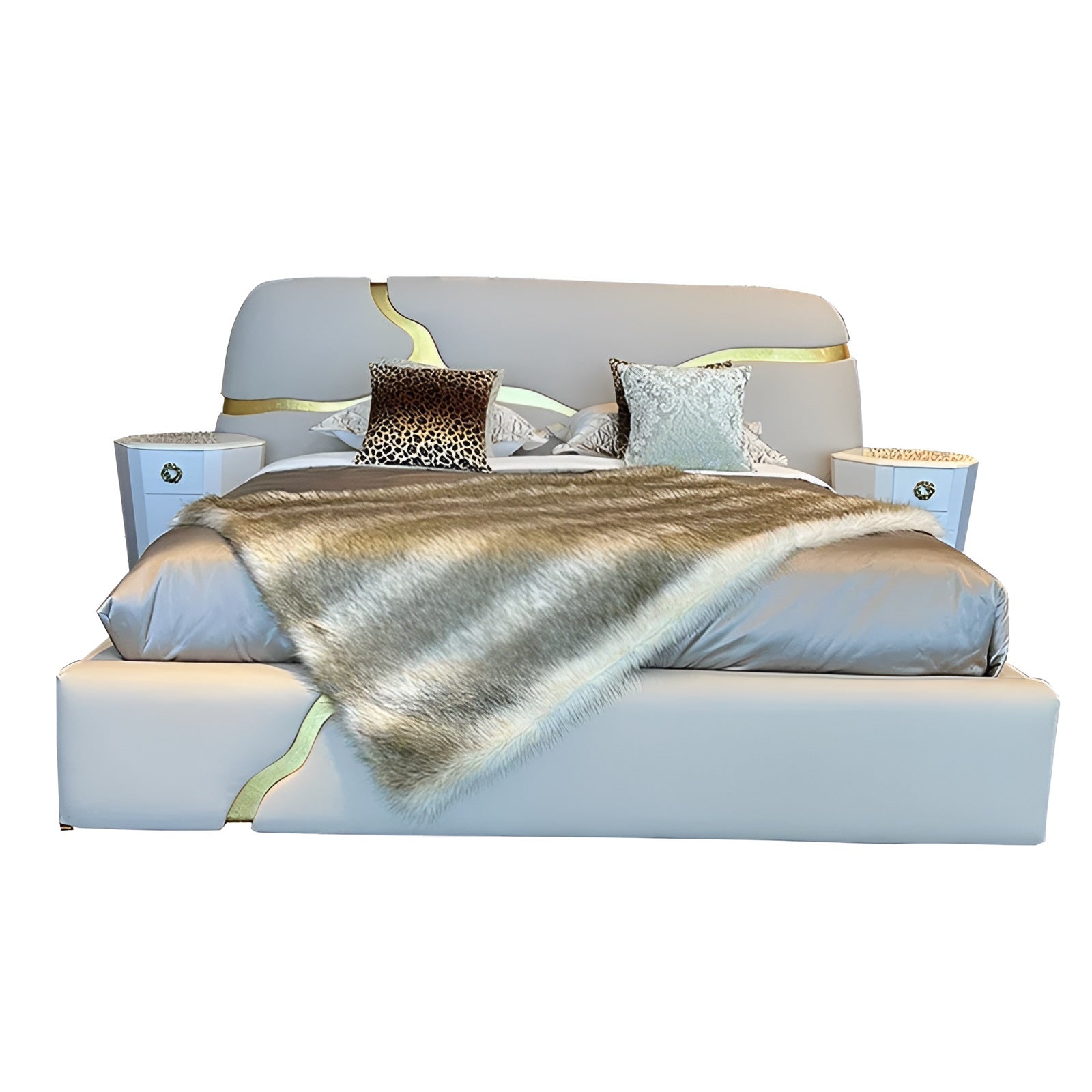 Crackle Design Leather Bed