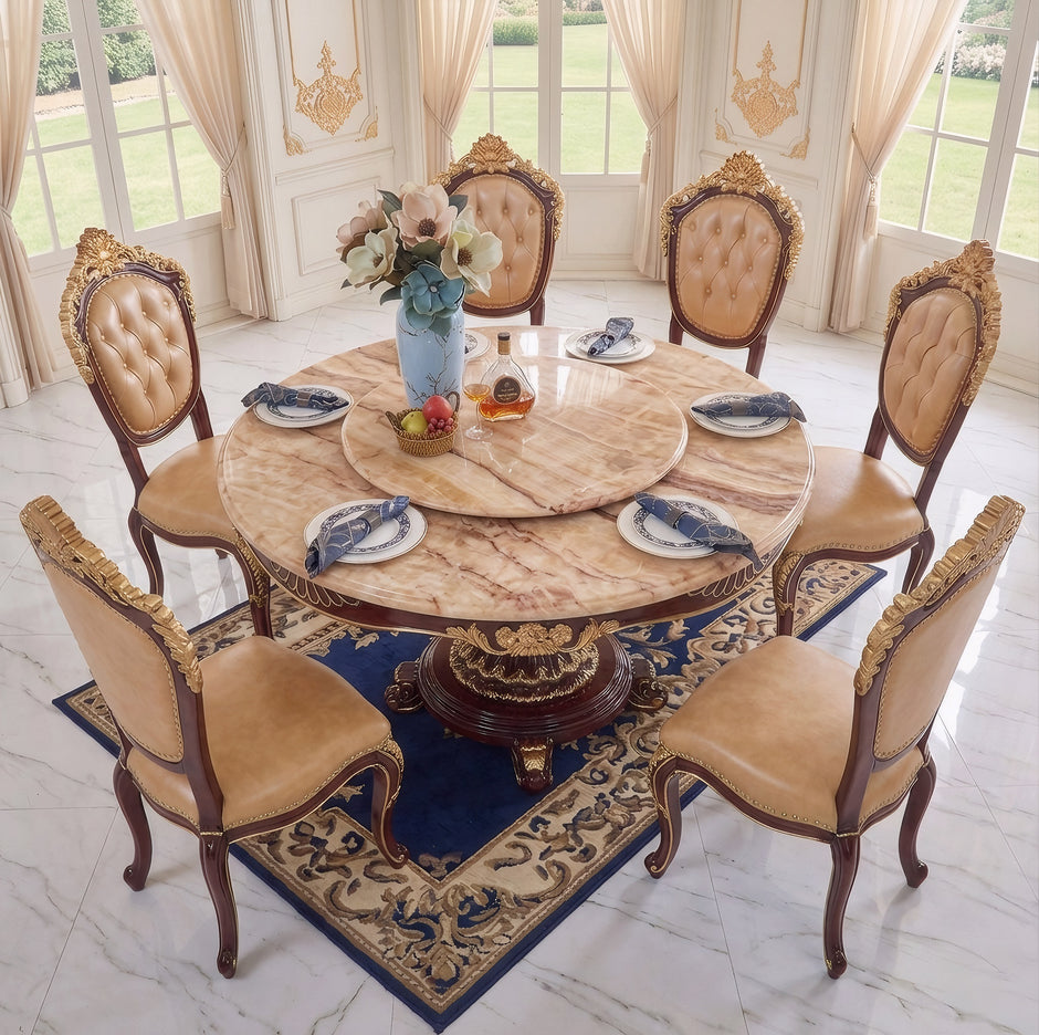 Round European Marble Top Dining Table Set / Ruchi
