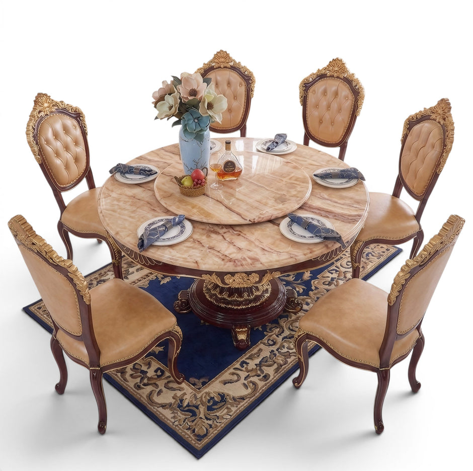 Round European Marble Top Dining Table Set / Ruchi