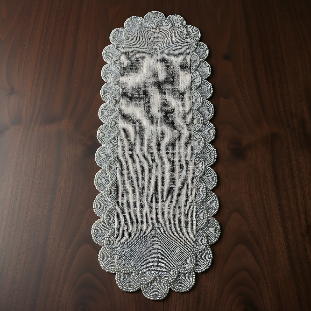 Elegant Grey Pearl Table Runner / Ruchi