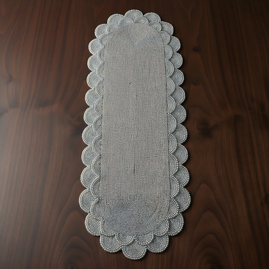 Elegant Grey Pearl Table Runner / Ruchi