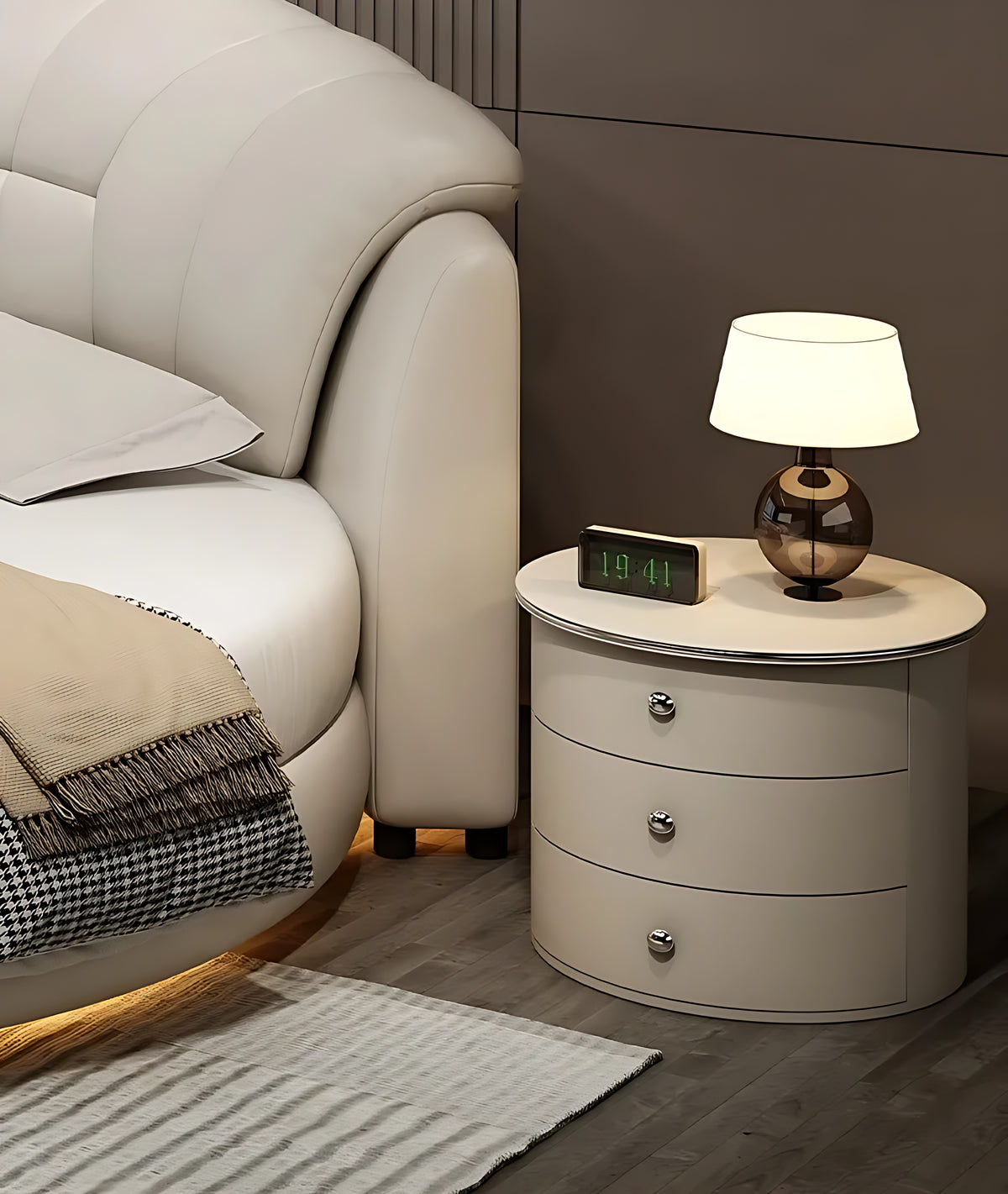 LED Leather Round Bed / Ruchi 