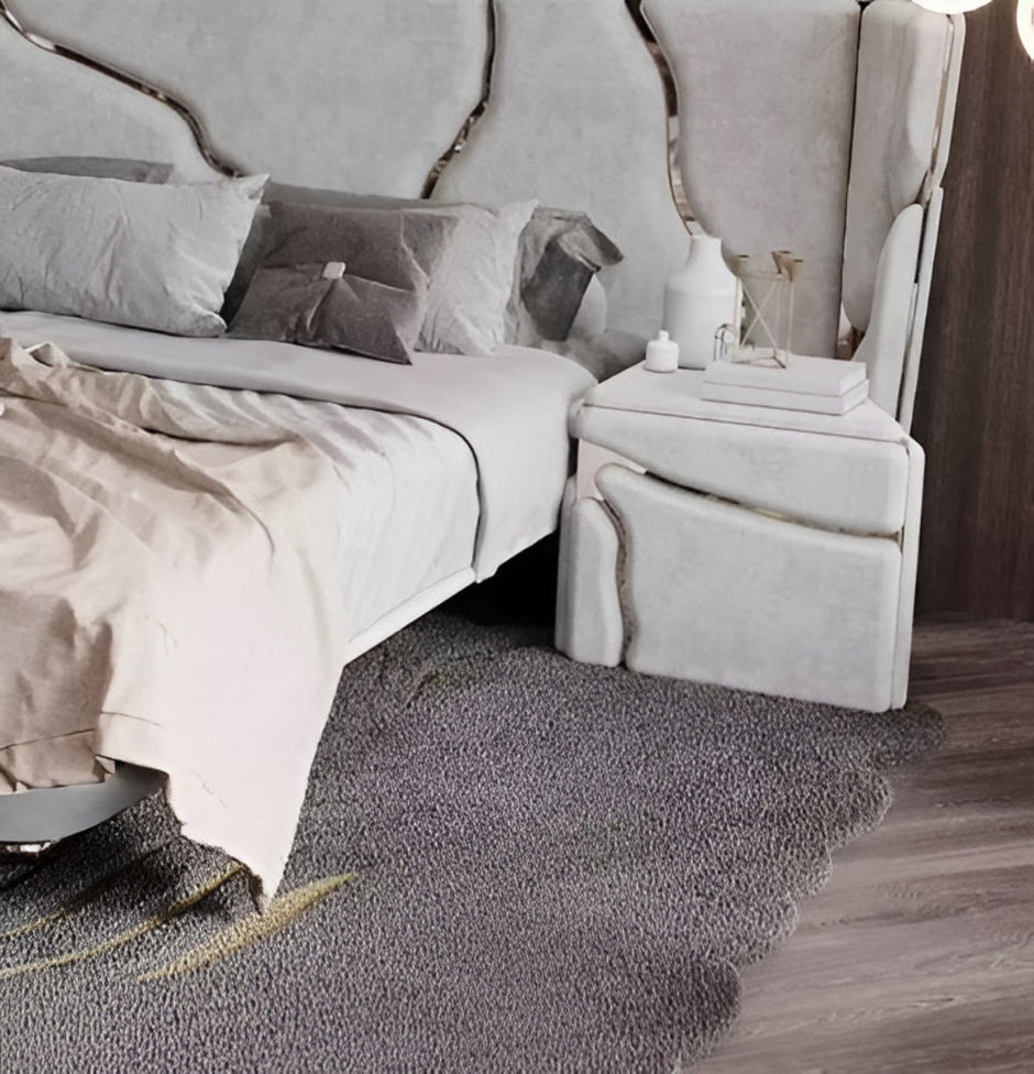 Golden Metallic Veins Design Velvet Bed
