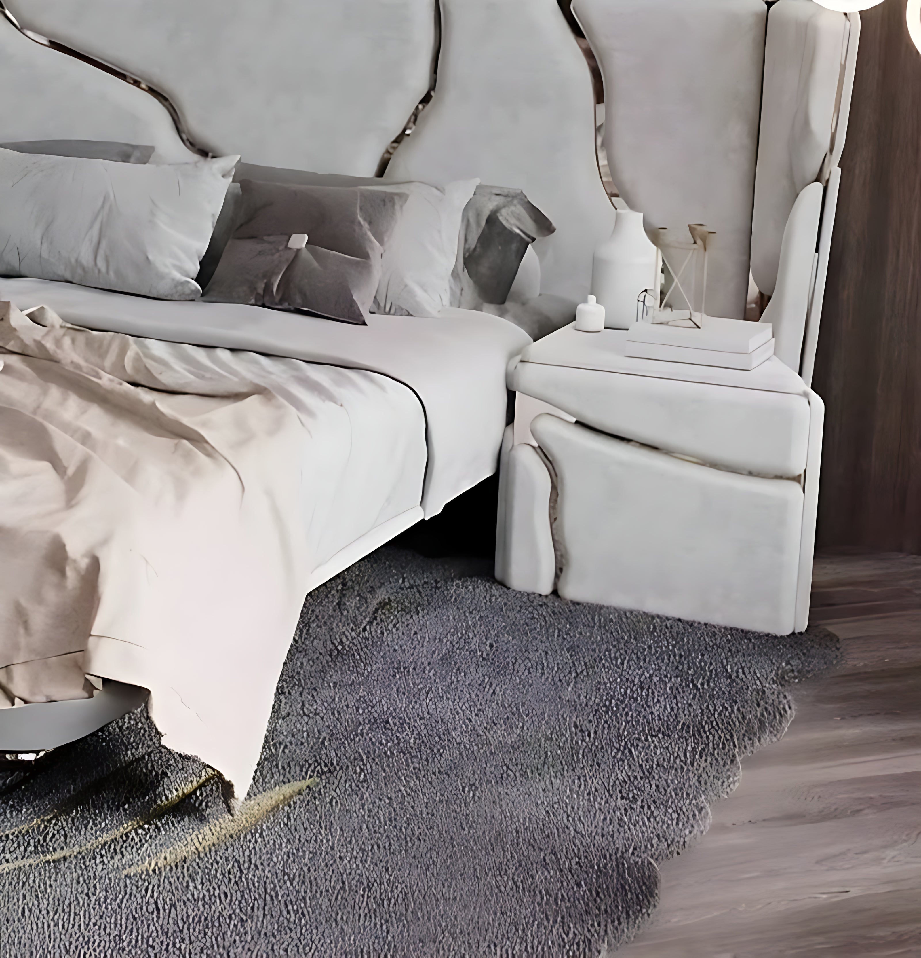 Golden Metallic Veins Design Velvet Bed
