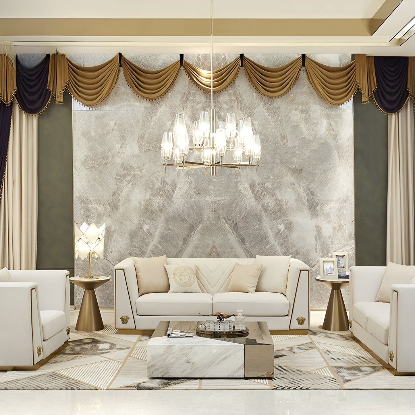 Royal Comfort Logo Designed 1-2-3 Fabric Sofa Set / Ruchi